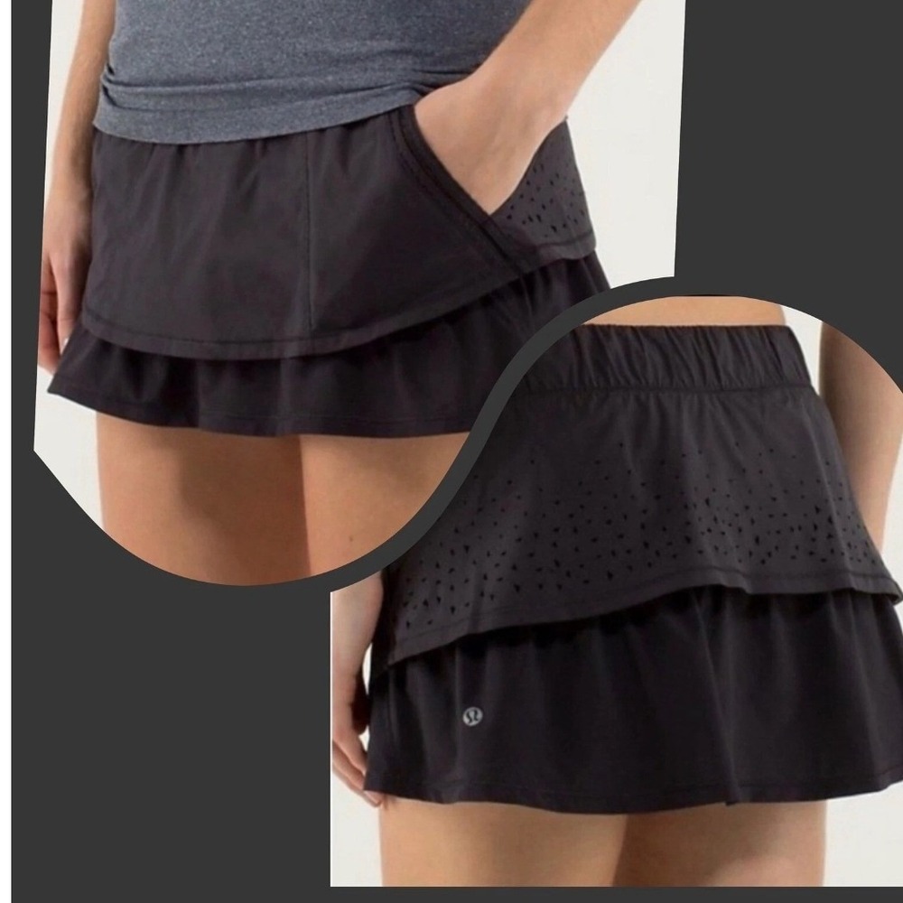 Lululemon In A Flash Skirt Black 2-Way Stretch Athletic Skort W8390S Size 6